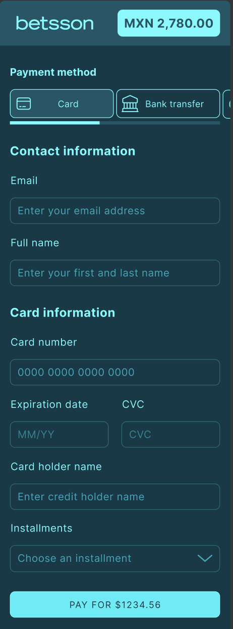 Payment widget dark Payment widget dark
