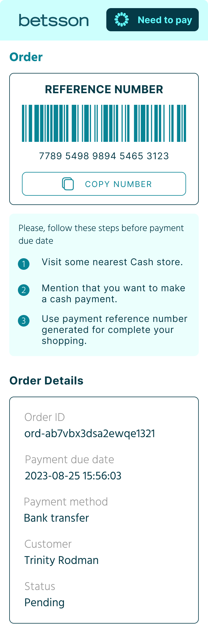 Payment reference light Payment reference light